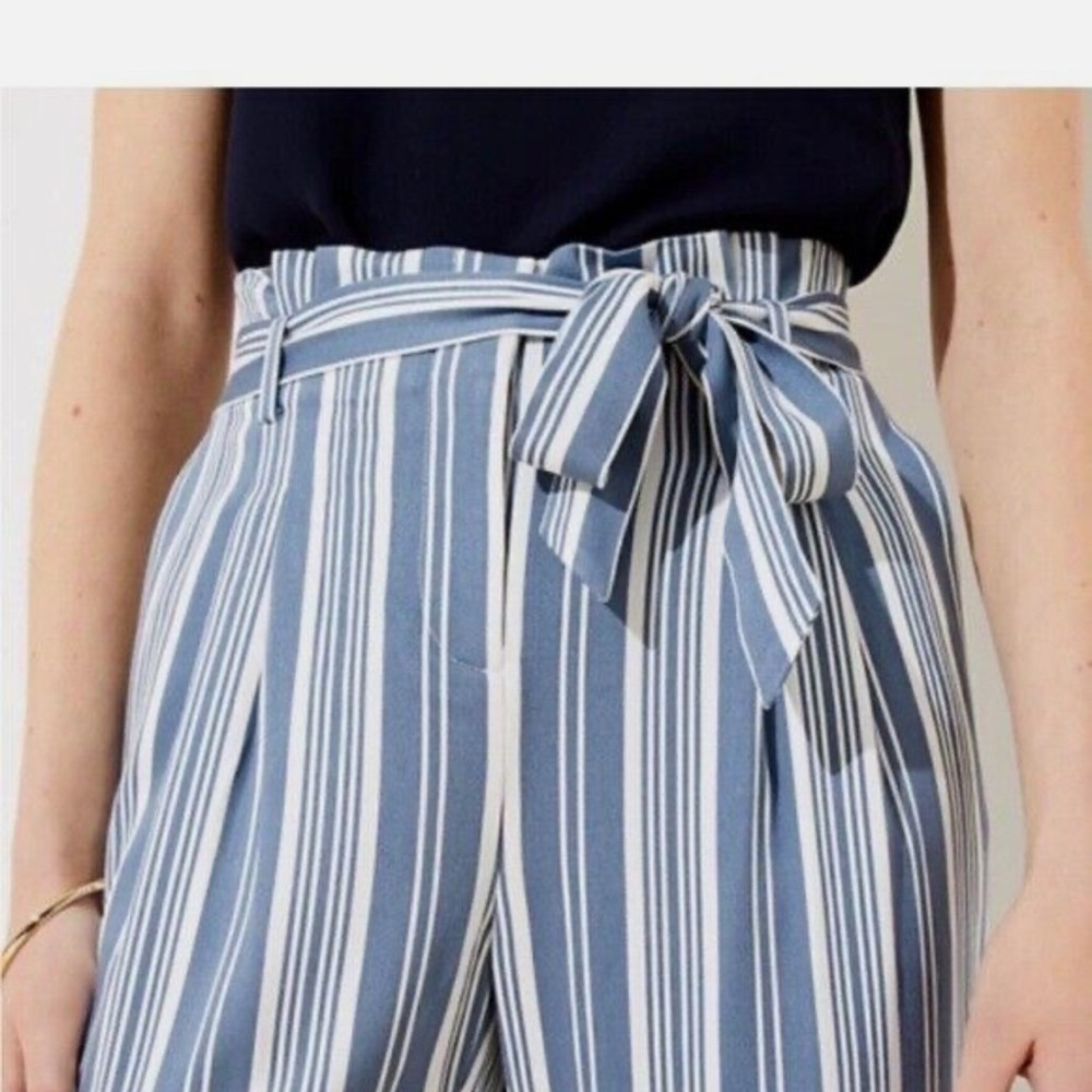 Loft Blue Striped Women's High-rise Pants w/ Belt XL NWT